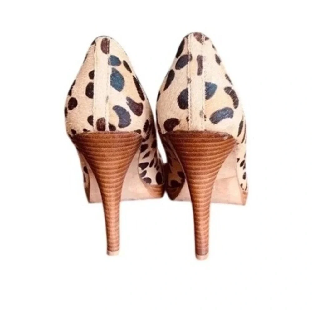 STEVEN by Steve Madden LeMore Leopard Print Calf Hair Heels Wood Platform Size 8